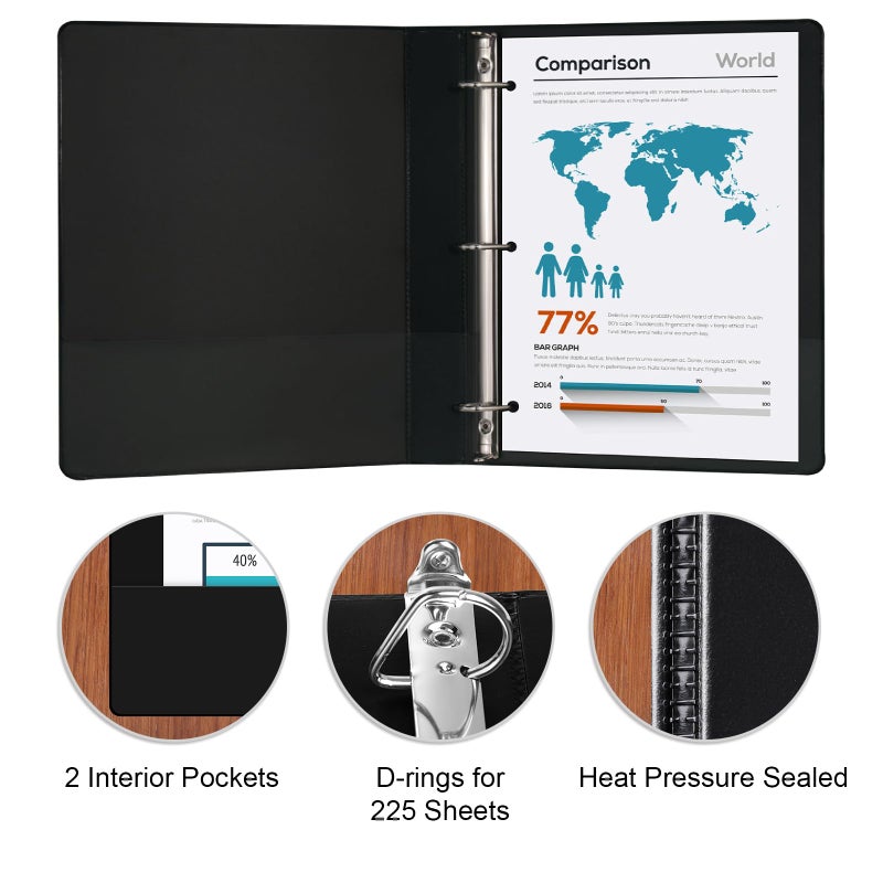 Comix D-Ring Basic View Binder 1 inch 3 Ring Binders, 2.4mm-Thick, Hold 225 Sheets of 8.5" x 11" Paper, 12 Pack (Black) - Image 2